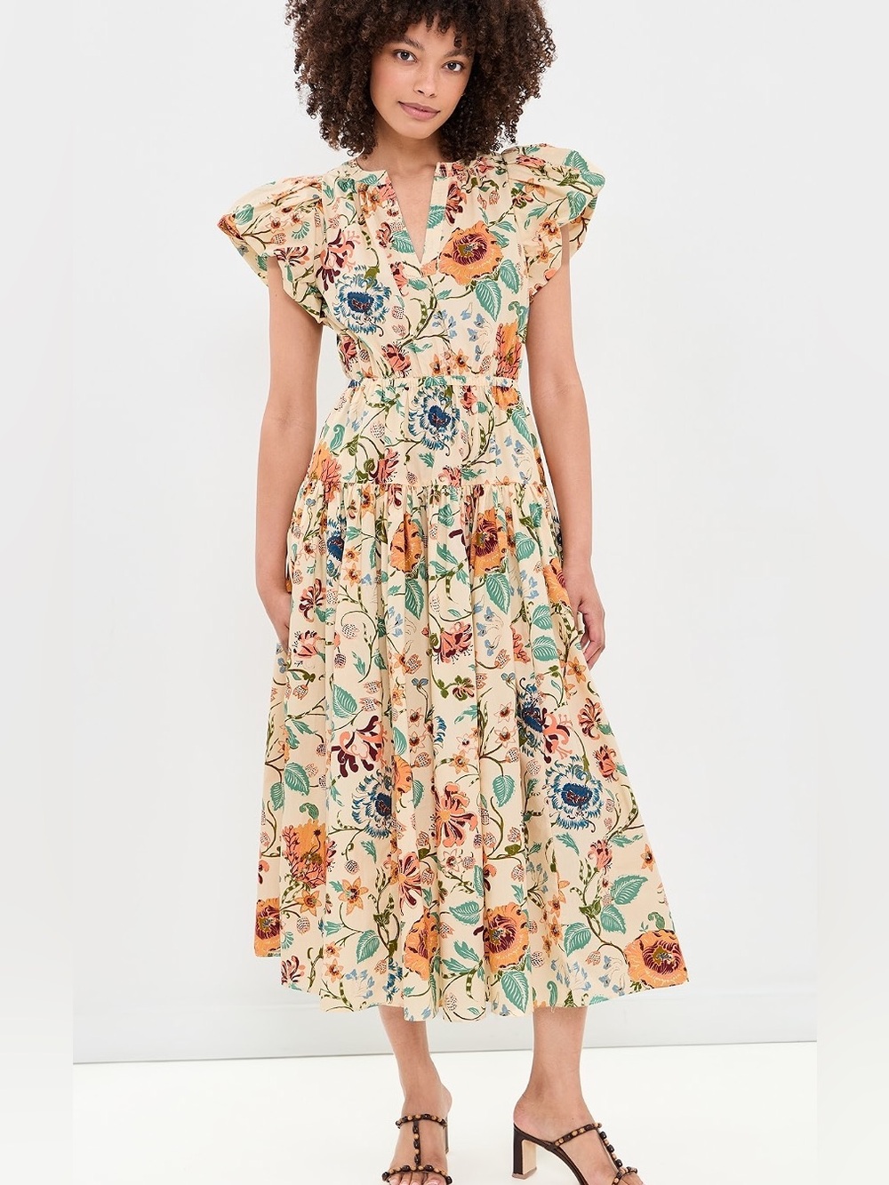 Ulla JohnsonMarin Cotton Midi Dress Floral Tiered, 2 4 6 8
